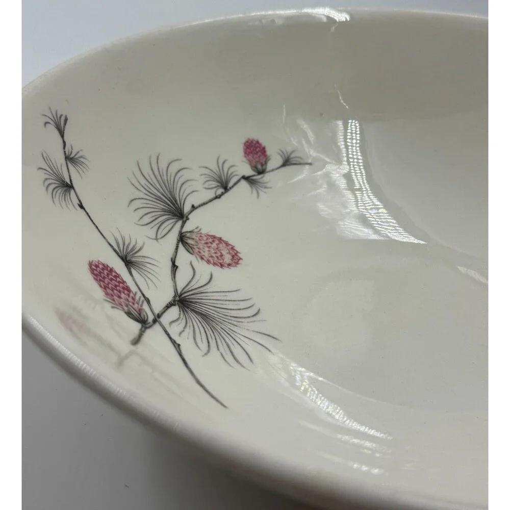 Set of 2 Vintage Skyline Canonsburg Pottery Pink Pine Cones Clover Serving Bowls